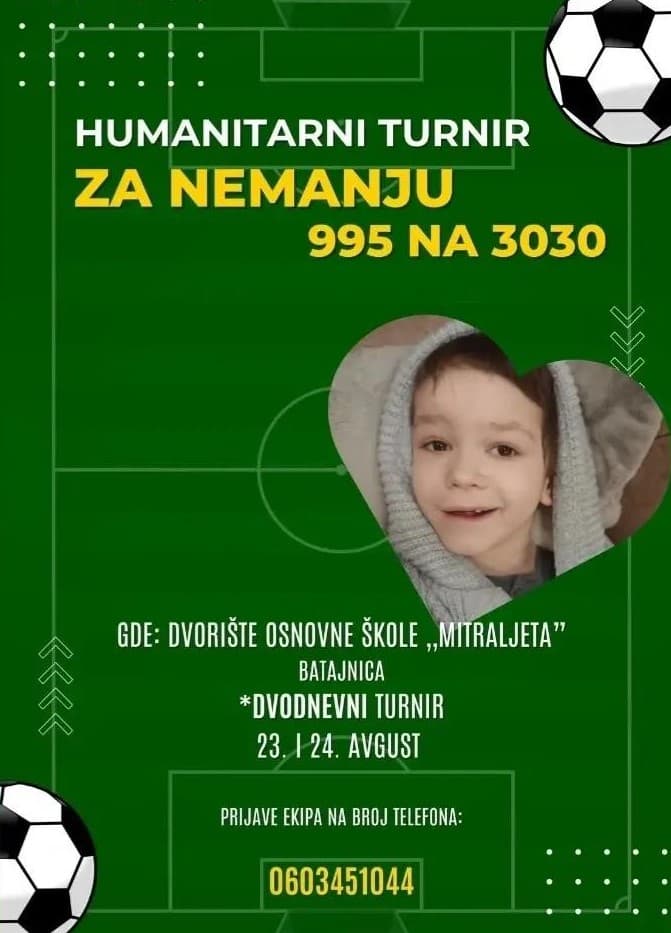 Batajnica igra za život: Turnir za malog Nemanju