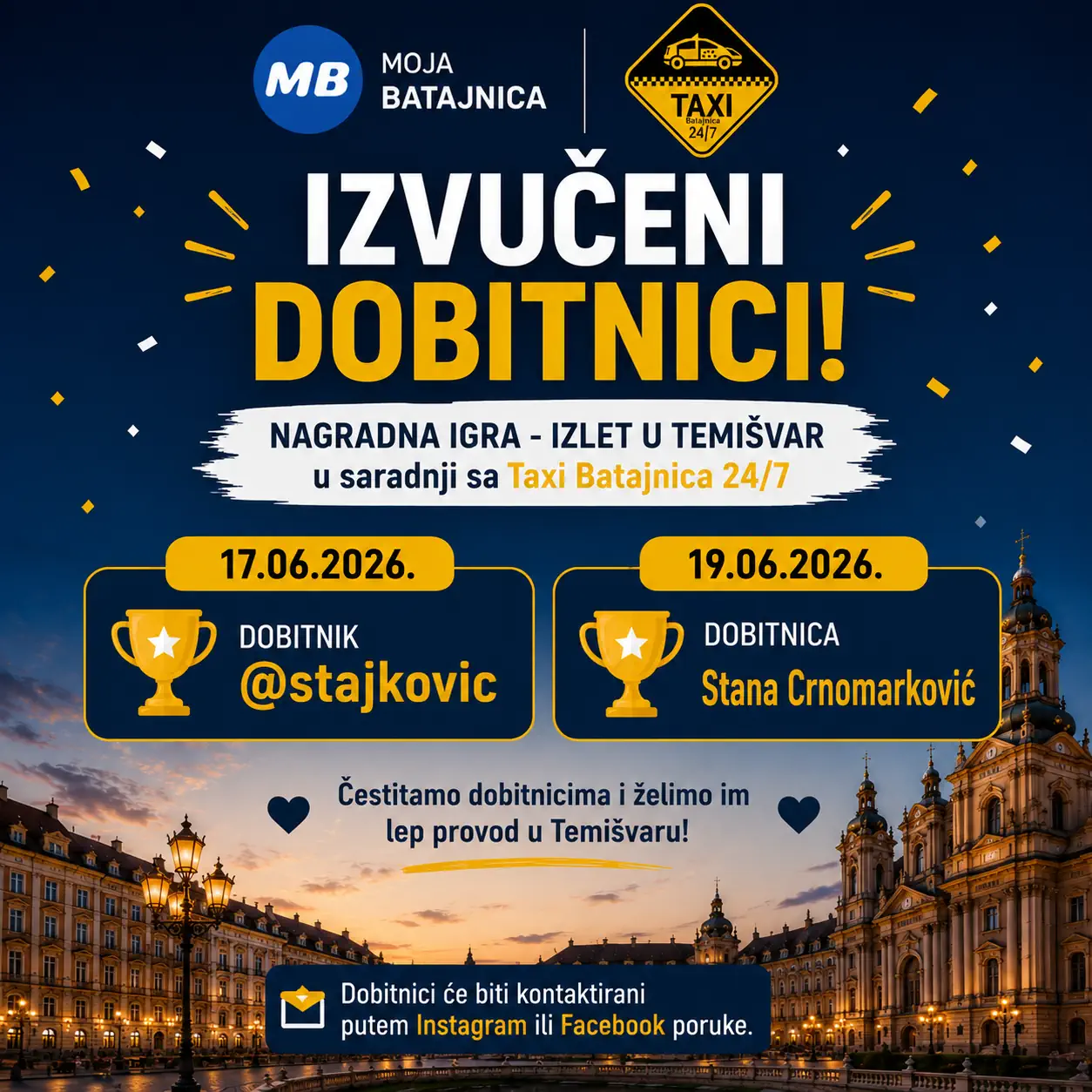Izvučeni dobitnici putovanja u Temišvar: Poznata imena srećnih putnika