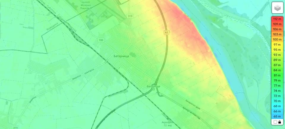 Nadmorska visina različitih delova Batajnice